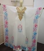 White Zari Work Chiffon Polyester Islamic Party Wear Festive Kaftan Farasha