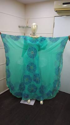Turquoise Blue Zari Work Chiffon Polyester Islamic Party Wear Festive Kaftan Farasha 1