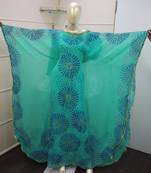 Turquoise Blue Zari Work Chiffon Polyester Islamic Party Wear Festive Kaftan Farasha