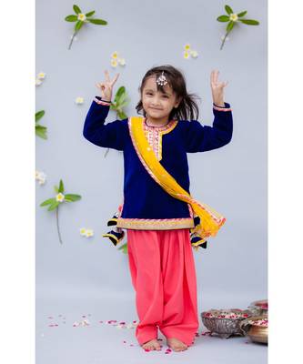 Blue Velvet Kurti with Salwar 1