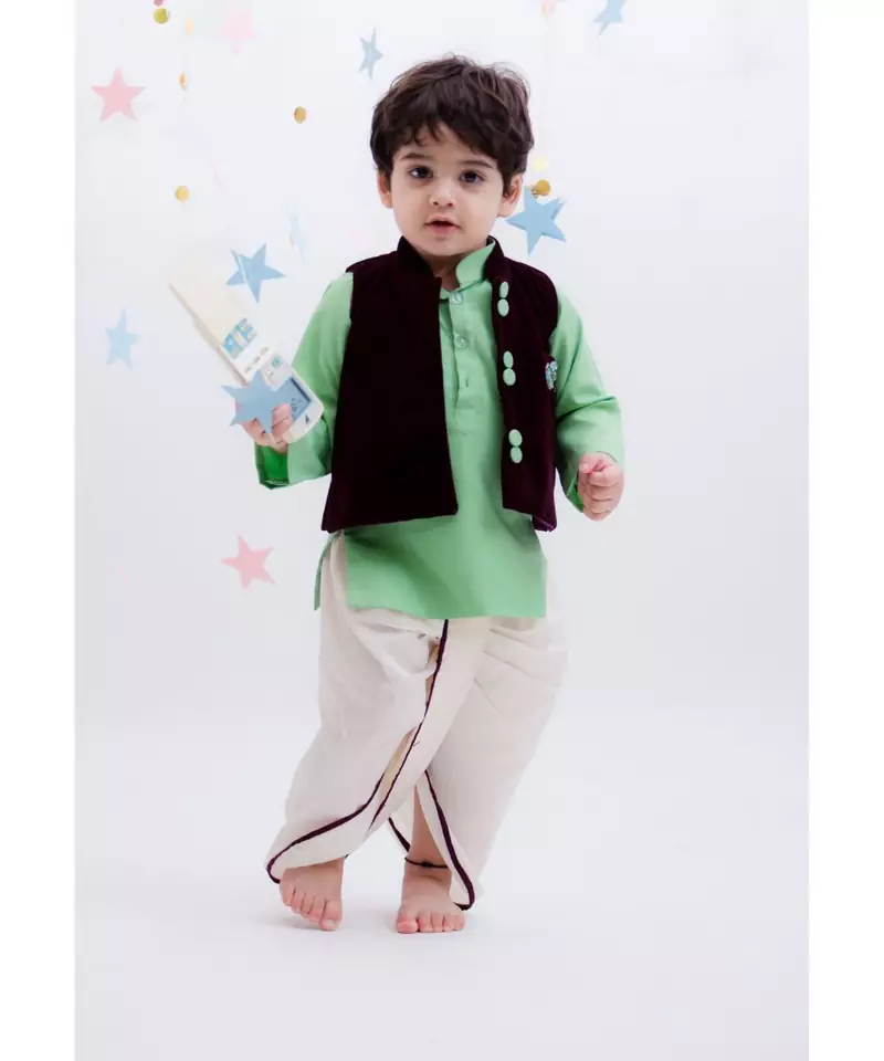 Burgandi Velvet Nehru Jacket Set