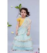 Light Blue Shiffon Saree with Yellow Top