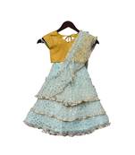 Yellow And Blue Embroidered Fusion Saree