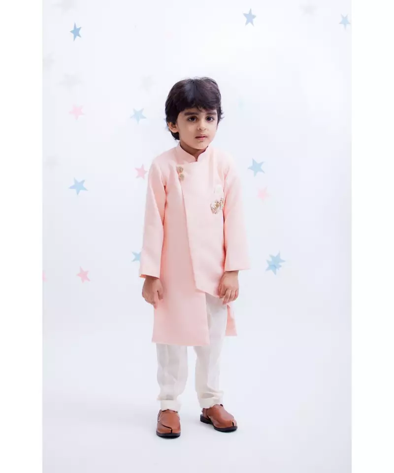 Peach Linen Ajkan with Pant