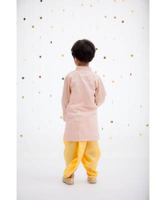 Peach Zik Zak Gota Kurta & Yellow Dhoti 2