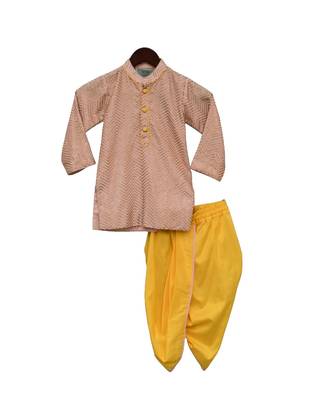 Peach Zik Zak Gota Kurta & Yellow Dhoti 3