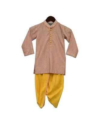 Peach Zik Zak Gota Kurta & Yellow Dhoti 4