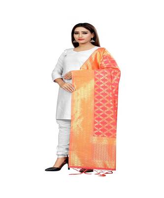 Peach Color jacquard Banarasi silk Dupatta 1