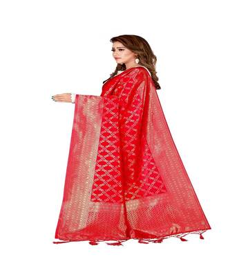 Red Color jacquard Banarasi silk Dupatta 1