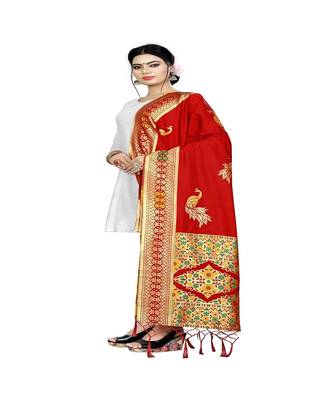 Red Color jacquard Banarasi silk Dupatta 1