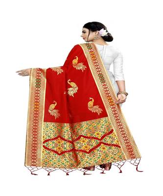 Red Color jacquard Banarasi silk Dupatta 2