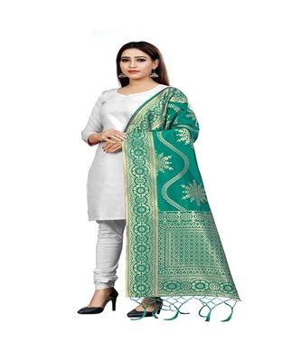 Green Color jacquard Banarasi silk Dupatta 1