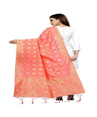 Peach Color jacquard Banarasi silk Dupatta 2