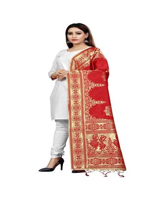 Red Color jacquard Banarasi silk Dupatta 1
