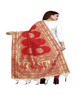 Red Color jacquard Banarasi silk Dupatta 2