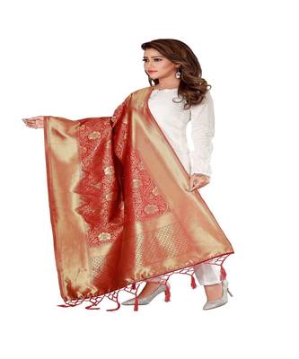 Red Color jacquard Banarasi silk Dupatta 1