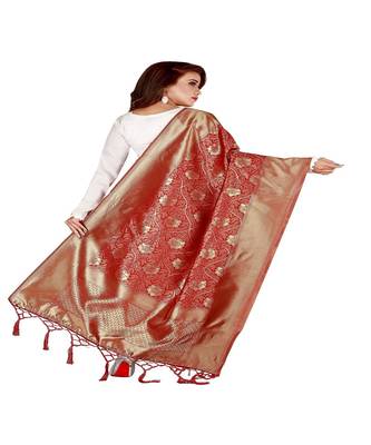 Red Color jacquard Banarasi silk Dupatta 2