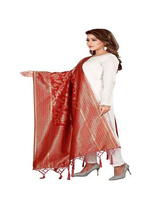 Red Color jacquard Banarasi silk Dupatta 1