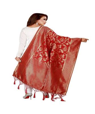 Red Color jacquard Banarasi silk Dupatta 2