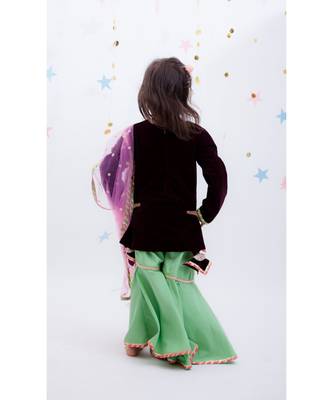 Burgundy Velvet Embroidered Sharara Set 2