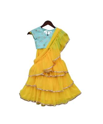 Yellow Embroidered Fusion Saree 3