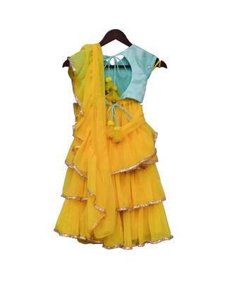 Yellow Embroidered Fusion Saree 4