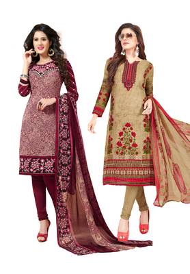 Multicolor Printed Synthetic Unstitched Salwar Set 2 With Dupatta 1
