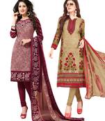 Multicolor Printed Synthetic Unstitched Salwar Set 2 With Dupatta