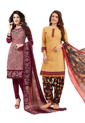Multicolor Printed Synthetic Unstitched Salwar Set 2 With Dupatta 1