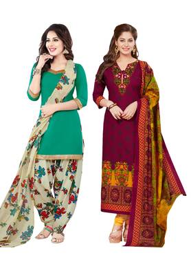 Multicolor Printed Synthetic Unstitched Salwar Set 2 With Dupatta 1