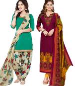 Multicolor Printed Synthetic Unstitched Salwar Set 2 With Dupatta