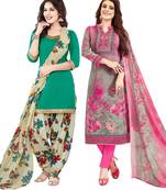 Multicolor Printed Synthetic Unstitched Salwar Set 2 With Dupatta