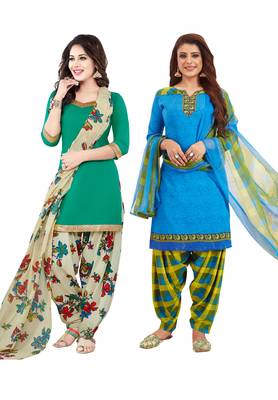Multicolor Printed Synthetic Unstitched Salwar Set 2 With Dupatta 1