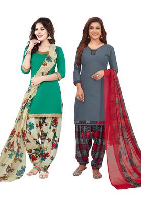 Multicolor Printed Synthetic Unstitched Salwar Set 2 With Dupatta 1