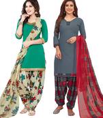 Multicolor Printed Synthetic Unstitched Salwar Set 2 With Dupatta