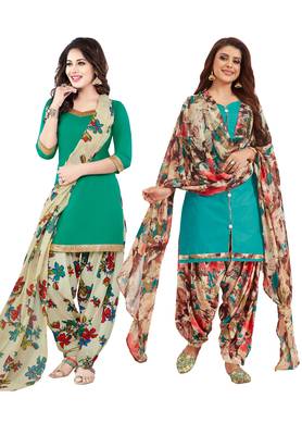 Multicolor Printed Synthetic Unstitched Salwar Set 2 With Dupatta 1