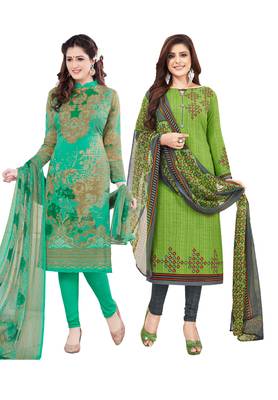 Multicolor Printed Synthetic Unstitched Salwar Set 2 With Dupatta 1