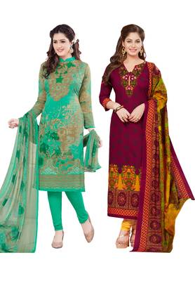 Multicolor Printed Synthetic Unstitched Salwar Set 2 With Dupatta 1