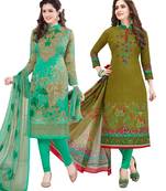 Multicolor Printed Synthetic Unstitched Salwar Set 2 With Dupatta