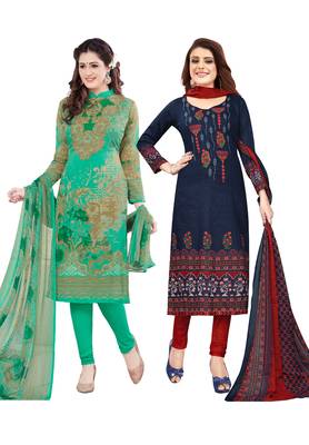 Multicolor Printed Synthetic Unstitched Salwar Set 2 With Dupatta 1