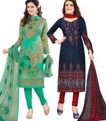 Multicolor Printed Synthetic Unstitched Salwar Set 2 With Dupatta