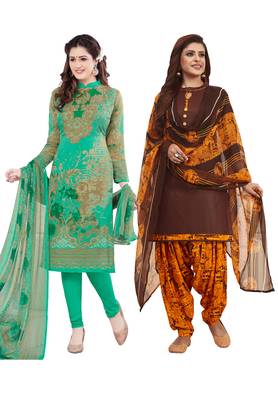 Multicolor Printed Synthetic Unstitched Salwar Set 2 With Dupatta 1