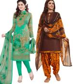 Multicolor Printed Synthetic Unstitched Salwar Set 2 With Dupatta