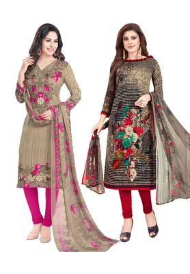 Multicolor Printed Synthetic Unstitched Salwar Set 2 With Dupatta 1
