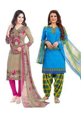 Multicolor Printed Synthetic Unstitched Salwar Set 2 With Dupatta 1