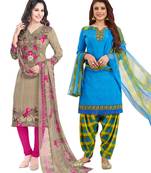 Multicolor Printed Synthetic Unstitched Salwar Set 2 With Dupatta