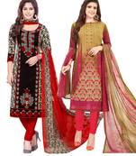Multicolor Printed Synthetic Unstitched Salwar Set 2 With Dupatta