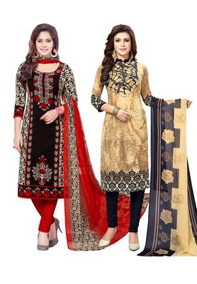 Multicolor Printed Synthetic Unstitched Salwar Set 2 With Dupatta 1