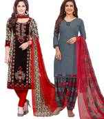 Multicolor Printed Synthetic Unstitched Salwar Set 2 With Dupatta