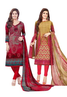 Multicolor Printed Synthetic Unstitched Salwar Set 2 With Dupatta 1